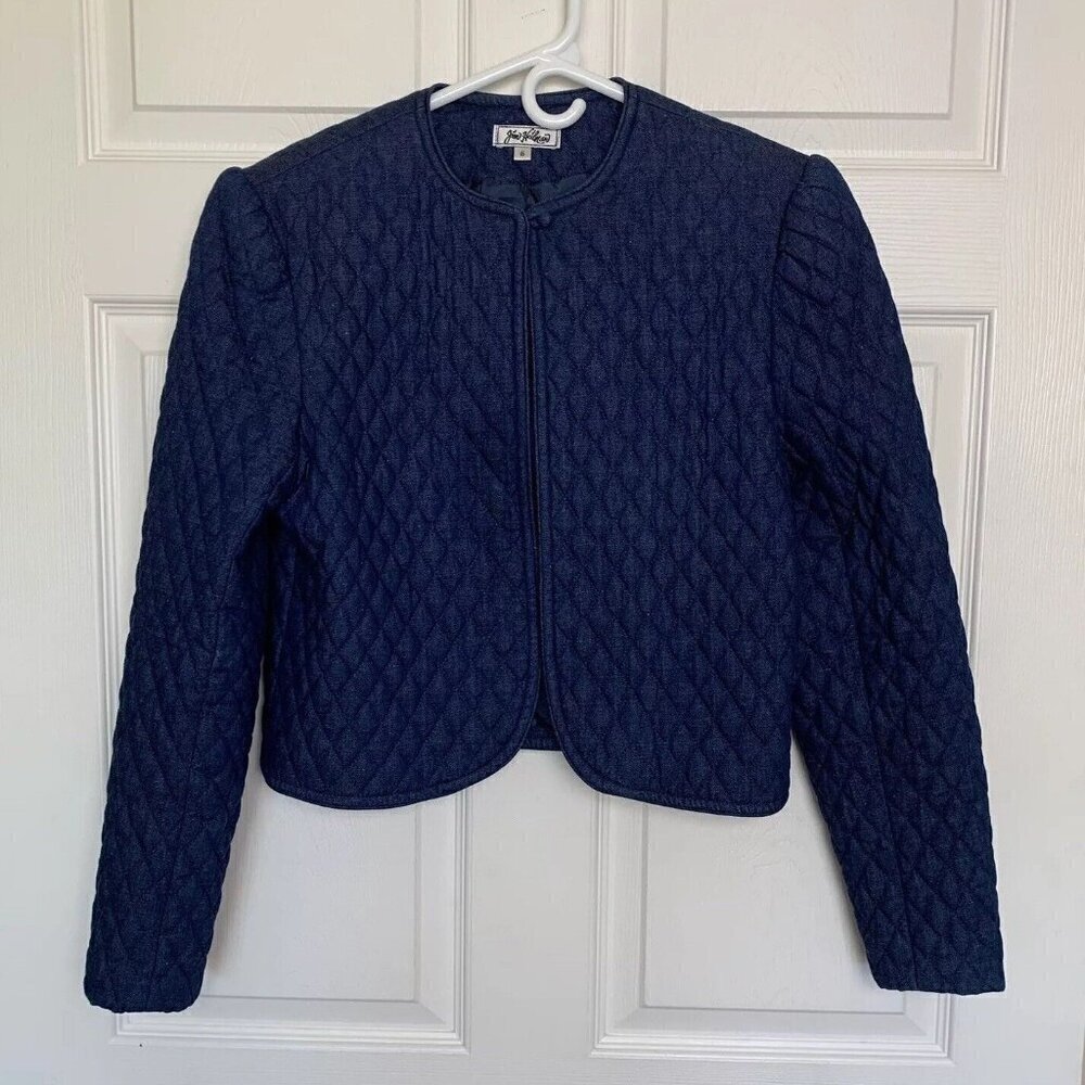 Jim Heilman Women’s Size 6 Blue Quilted Cropped Jacket Vintage Read